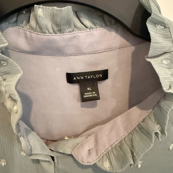 Ann Taylor Clip Dot Sheer Grey Metallic Silver Blouse Size Xl Long Sleeves - Picture 3 of 8